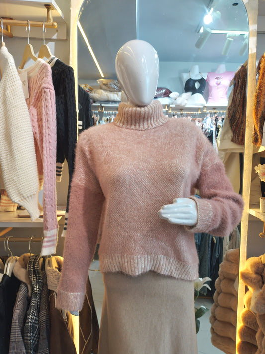 Blush Cloud" Faux Mohair Turtleneck Sweater