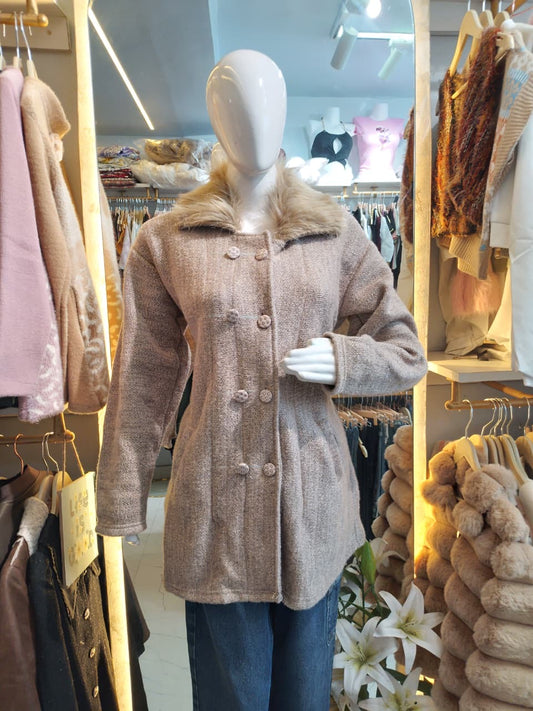 Alpine Lodge" Fur-Collar Tweed Cardigan Coat