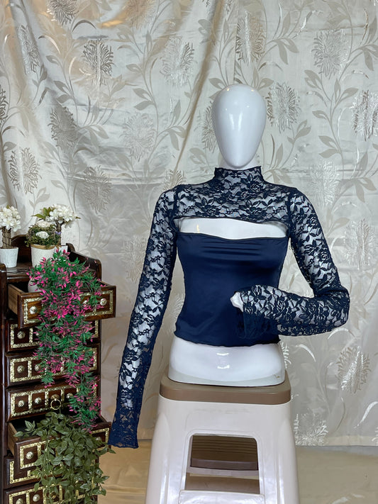 Sheer Lace Layered Crop Top