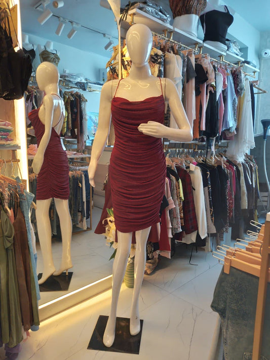 Cherry Glitz Cowl Neck Mini Dress (Maroon/Red)