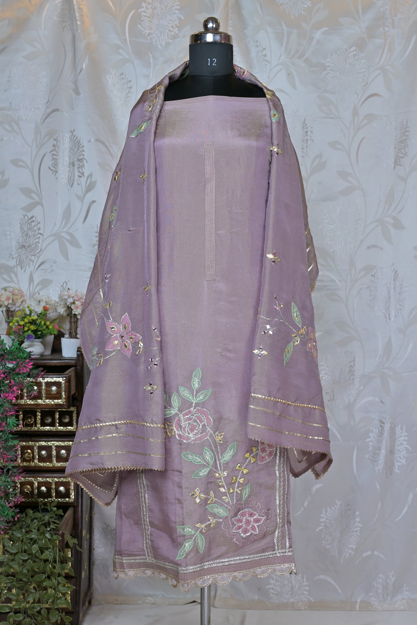 Lavender Charm Gota Patti Suit Material