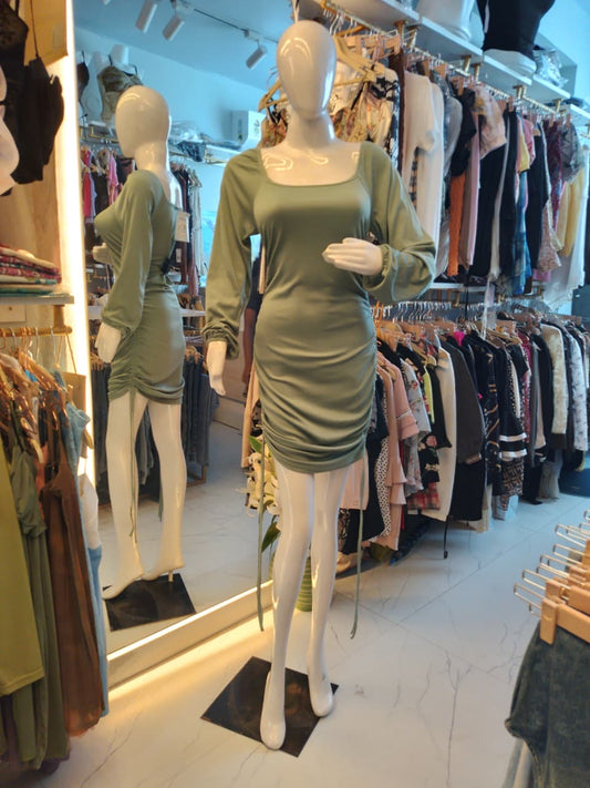 Solid Satin-Finish Ruched Bodycon Mini Dress