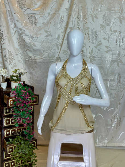 Glamorous Gold Sequin Y2K Halter Top