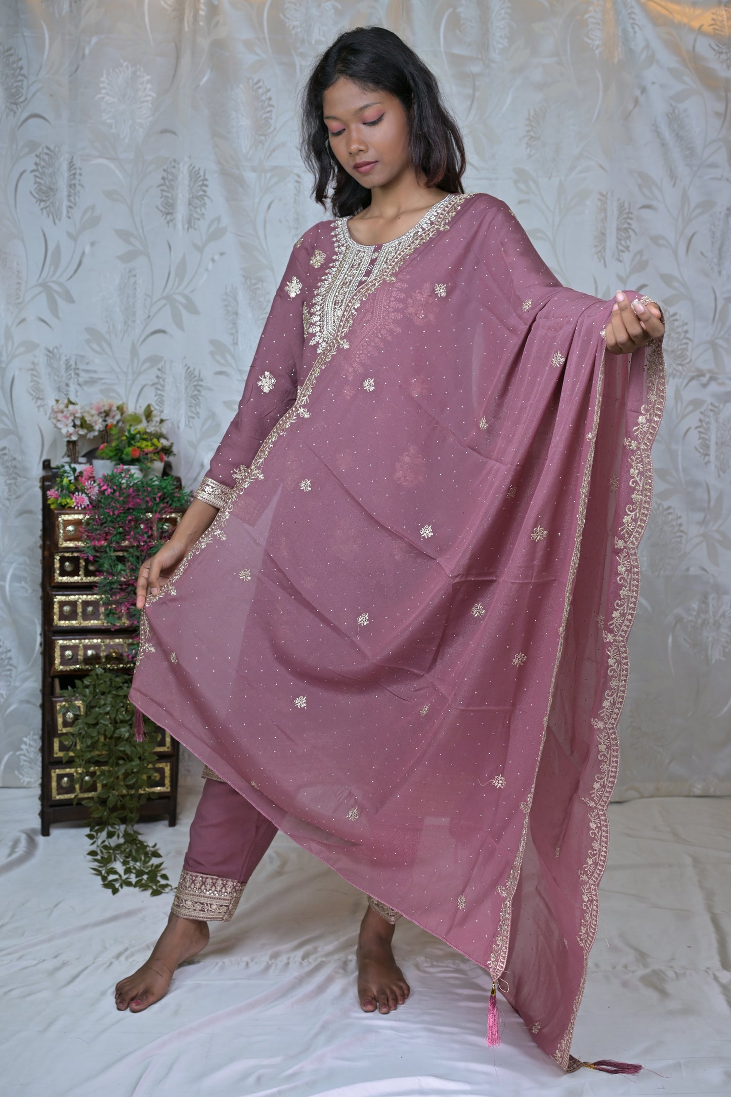 Embroidered Straight Suit Set with Dupatta