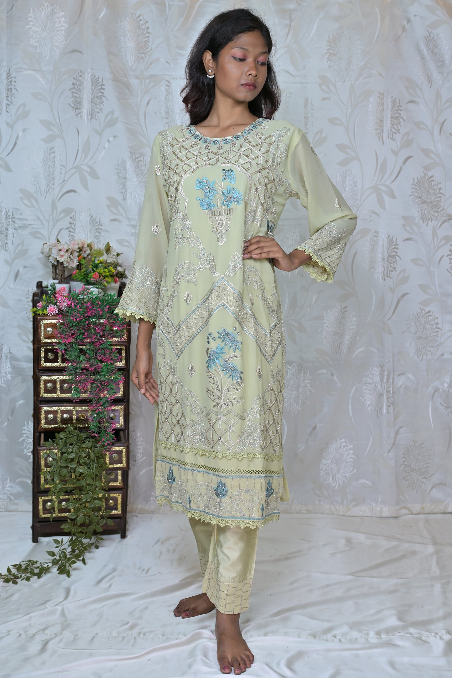 Soft Hue Embroidered Three-Piece Set