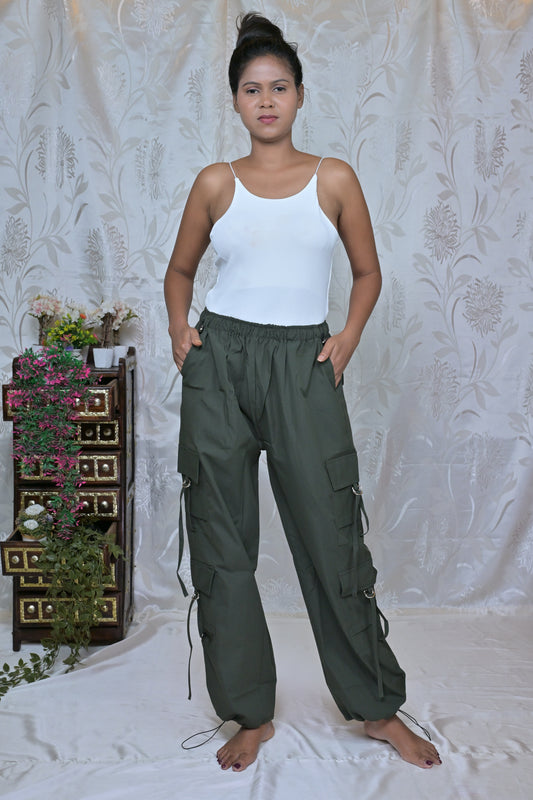 Trendy Solid Parachute Cargo Pants