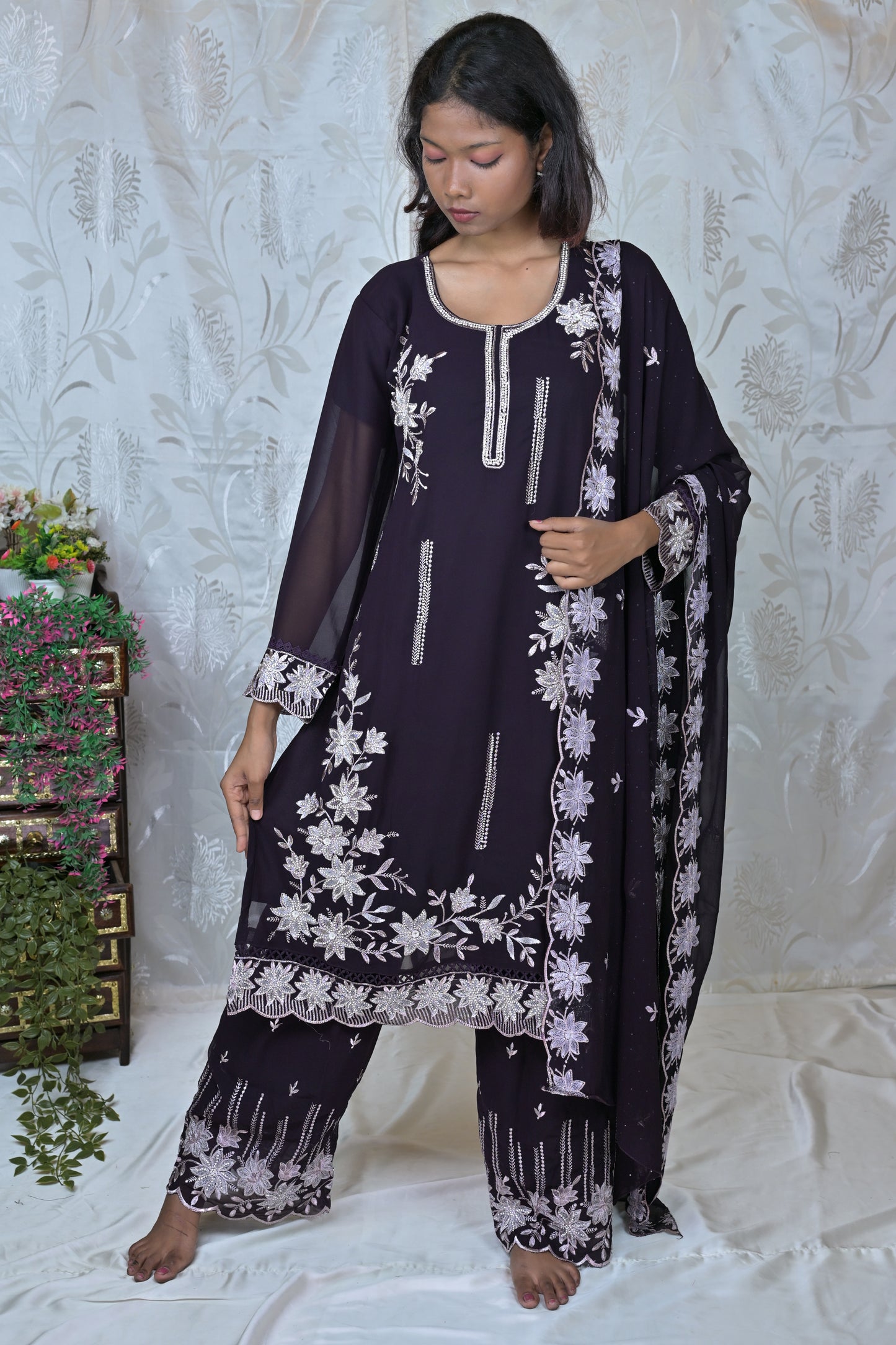 "FLORAL WHISPER" EMBROIDERED 3-PIECE SUIT SET