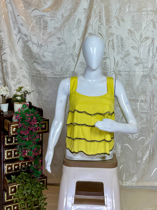 Vibrant Yellow Ruffle Y2K Sleeveless Top