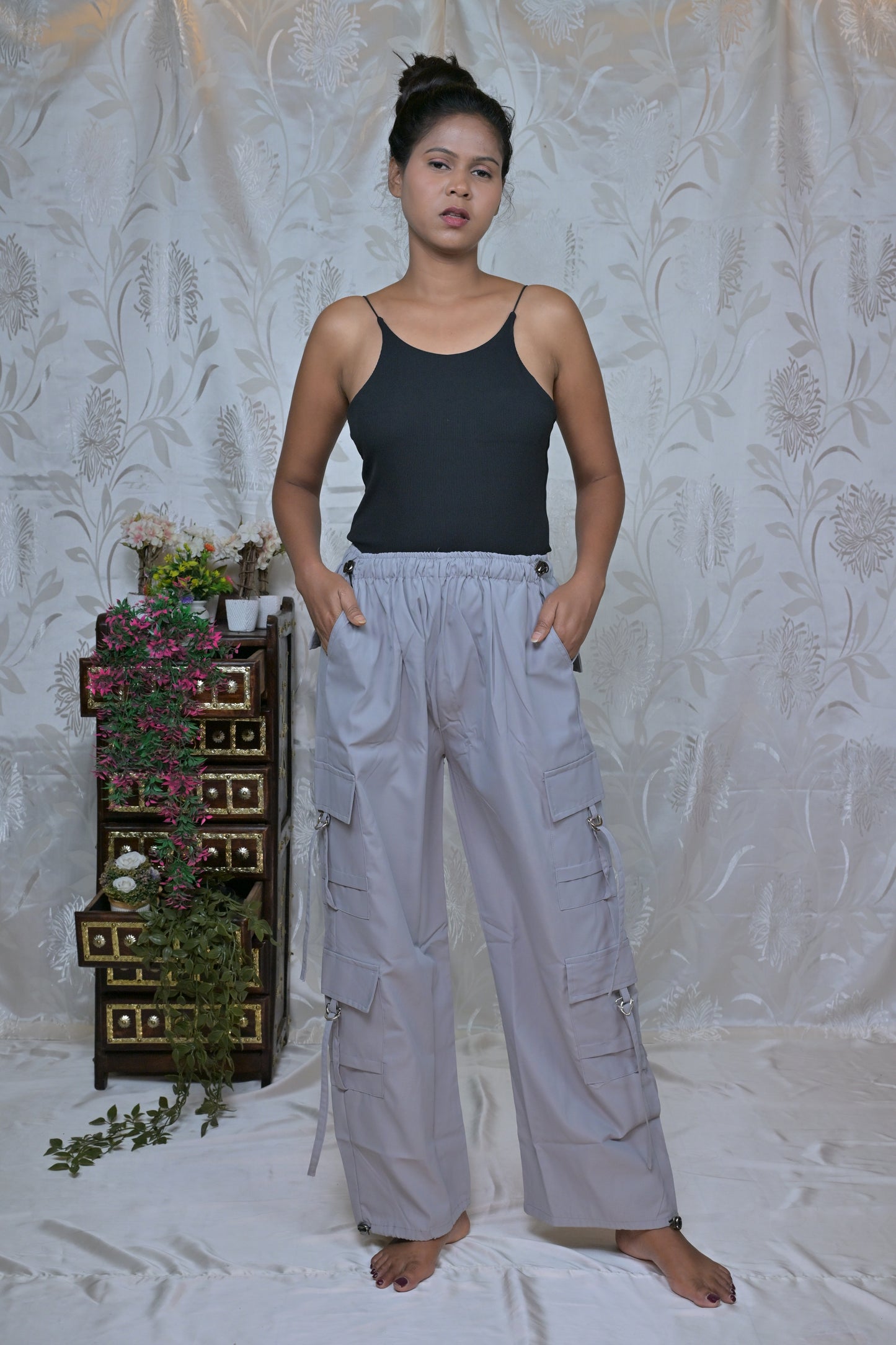 Trendy Solid Parachute Cargo Pants