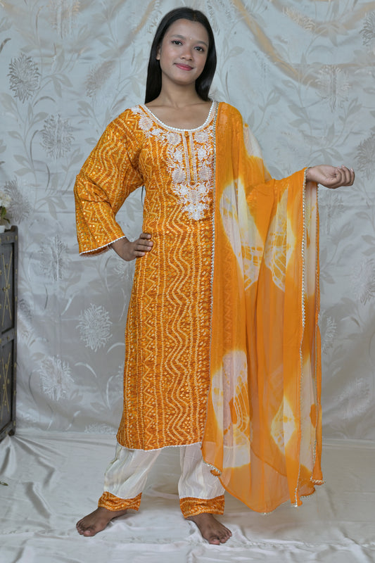 Embroidered Bandhani Kurta Set with Dupatta