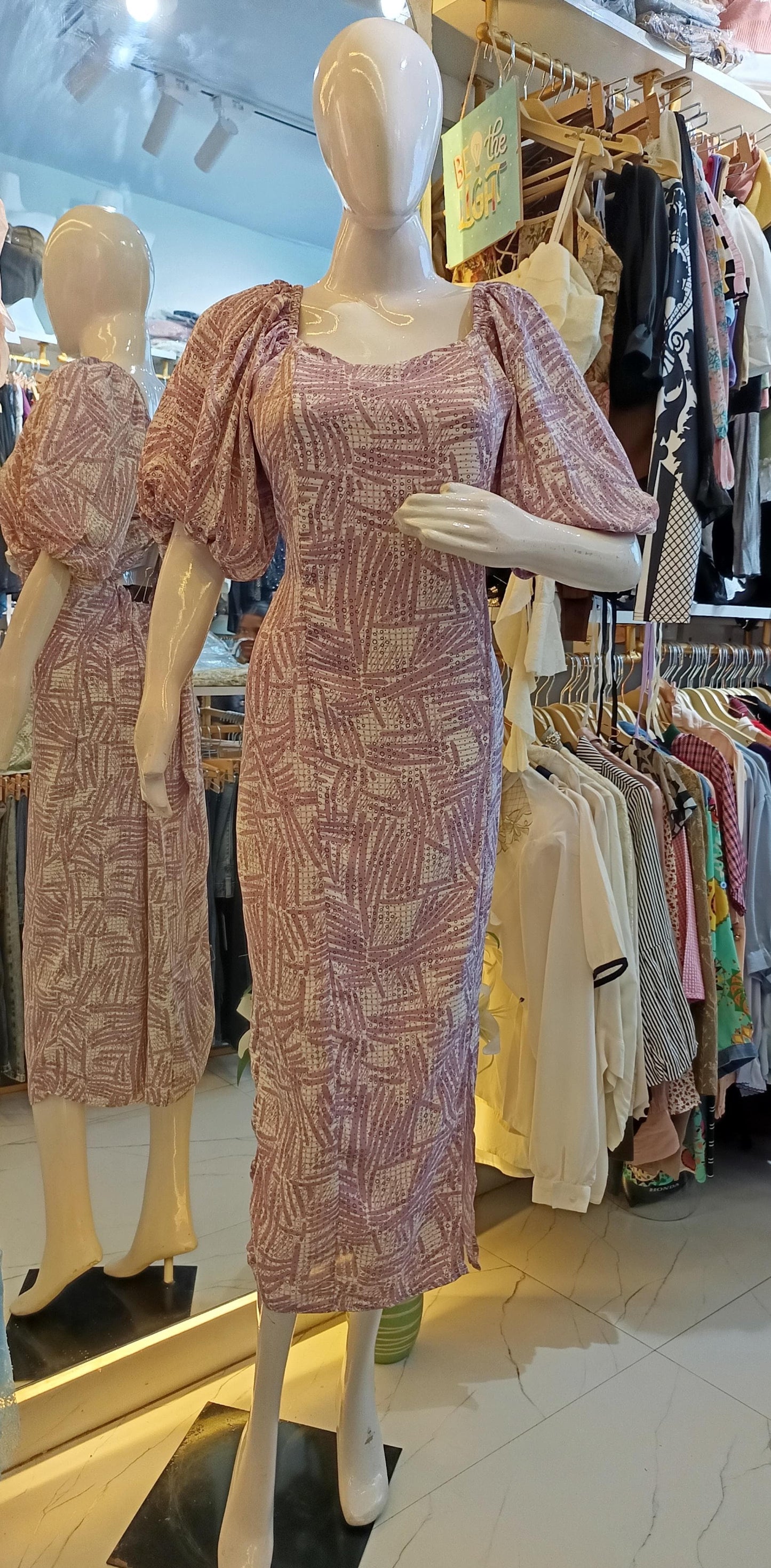 Jade Sculpt" Puff Sleeve Midi Dress