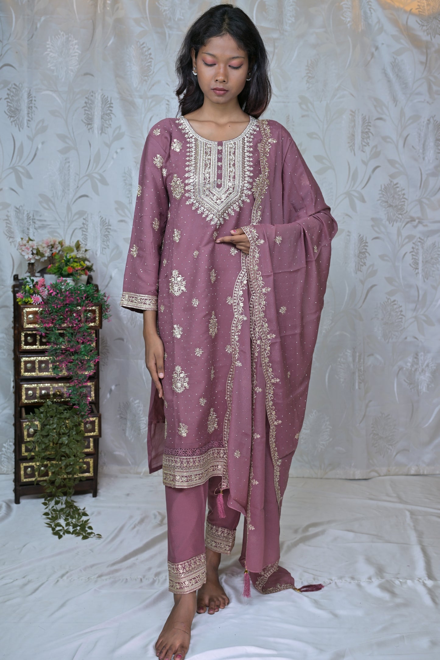 Embroidered Straight Suit Set with Dupatta