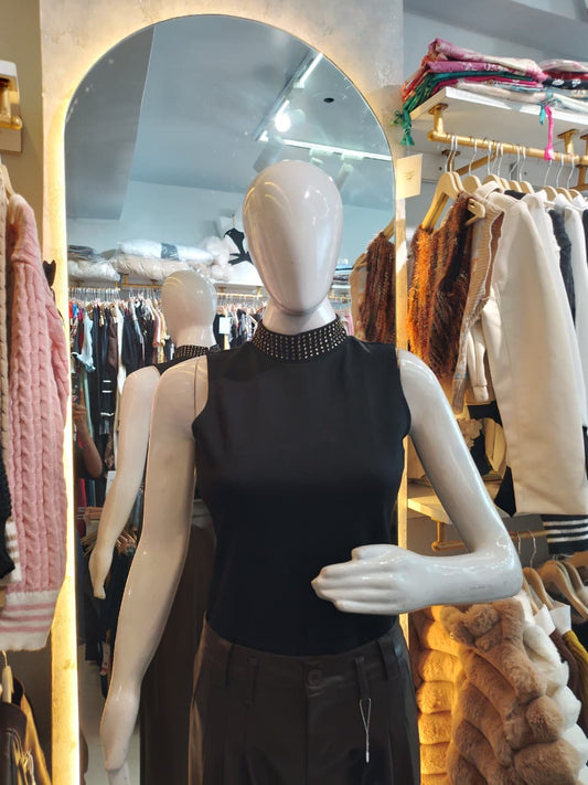 Black Studded Mock Neck Sleeveless bodysuit