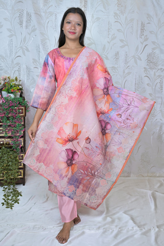 Watercolor Floral Print Suit Set
