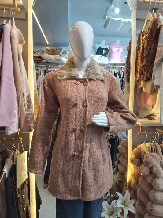 Alpine Lodge" Fur-Collar Tweed Cardigan Coat