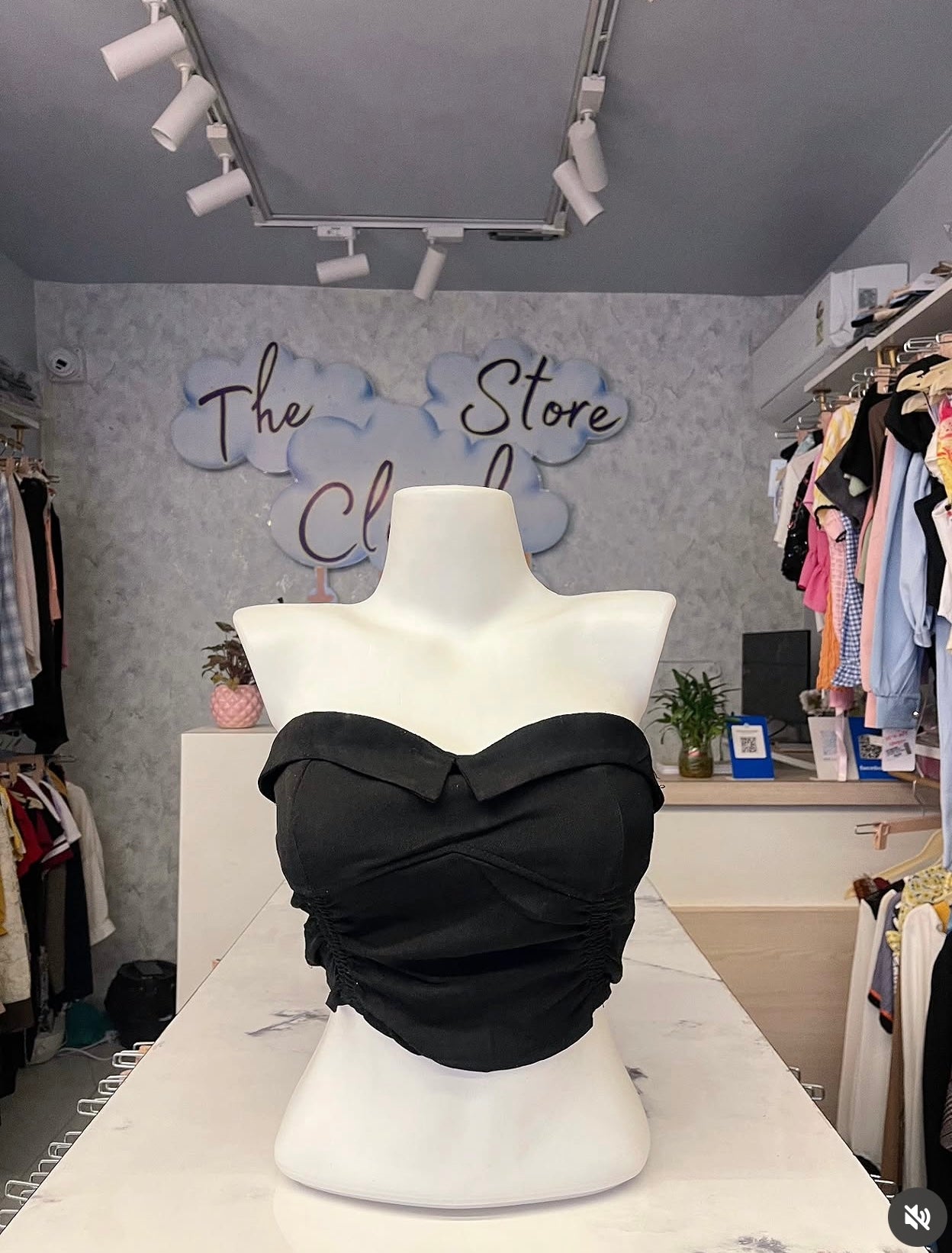 Black Ribbed Off-Shoulder Fold-Over Tube Crop Top