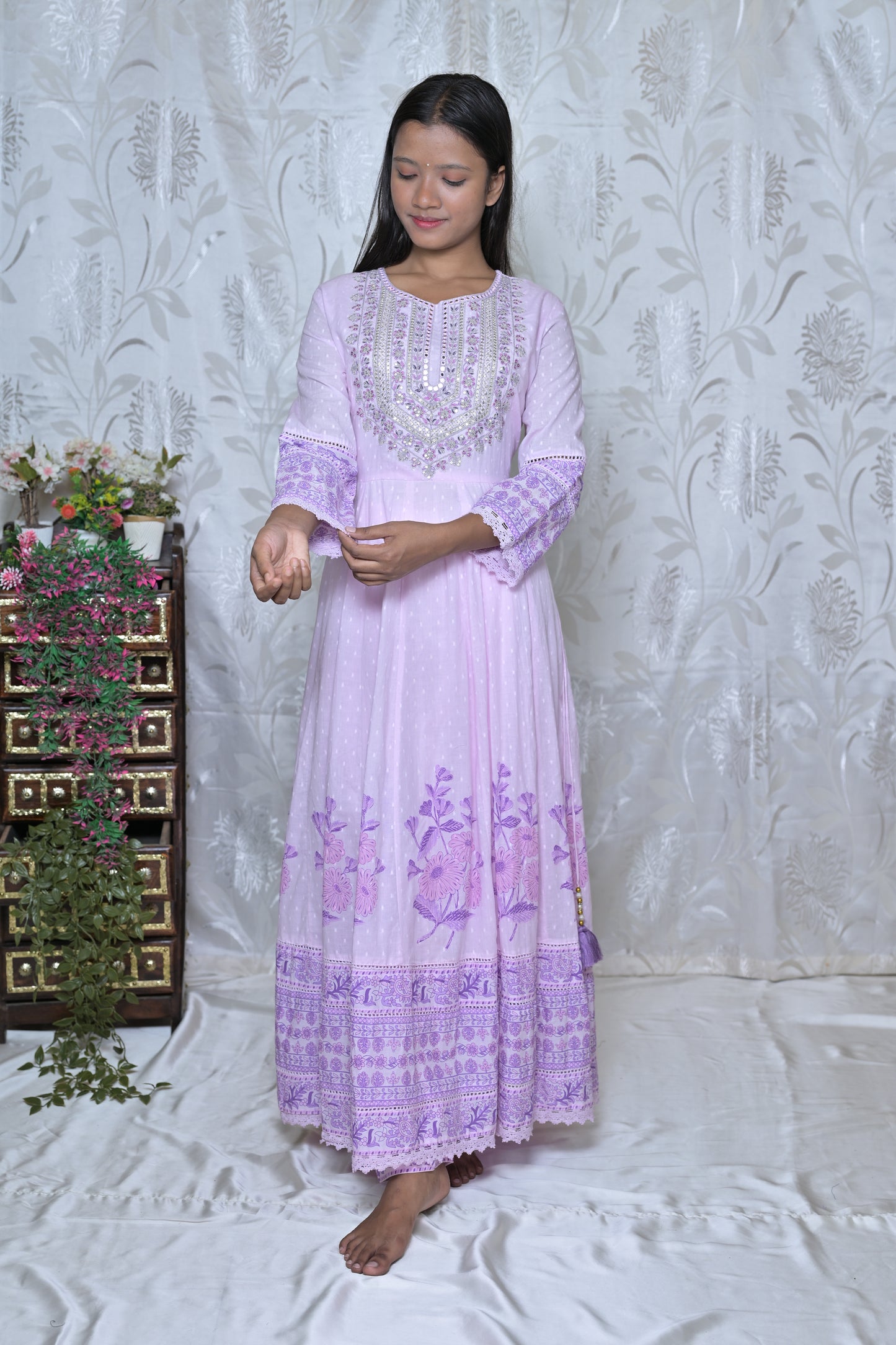 Lilac Embroidered Anarkali Set