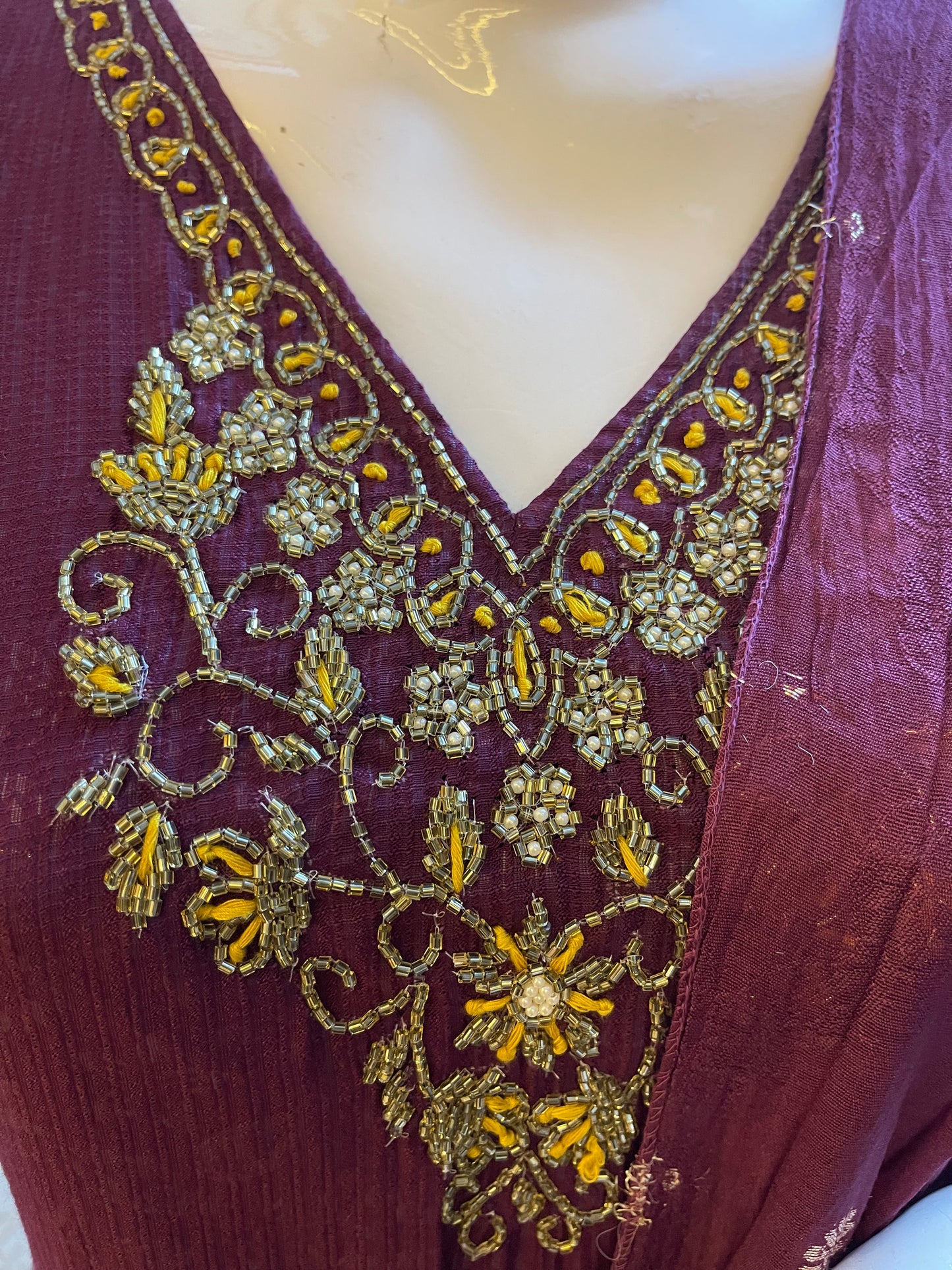 Chanderi Straight Kurta Set with Zardozi Neck Embroidery & Zari Dupatta