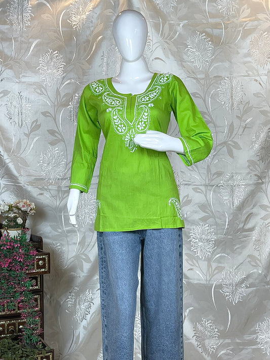 Women Chikankari Embroidered Cotton Short Kurti/Tunic