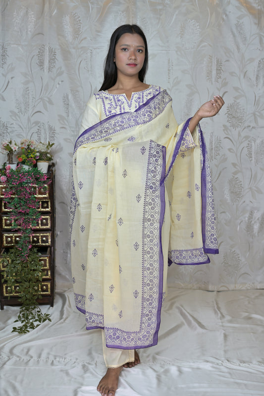 Lavender Bloom Malmal Cotton Suit Set