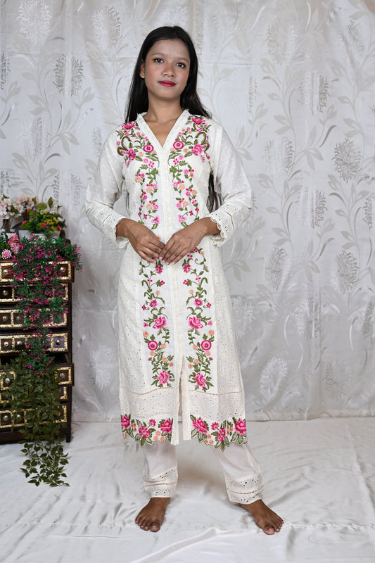 Vibrant Bloom White Kurta Set