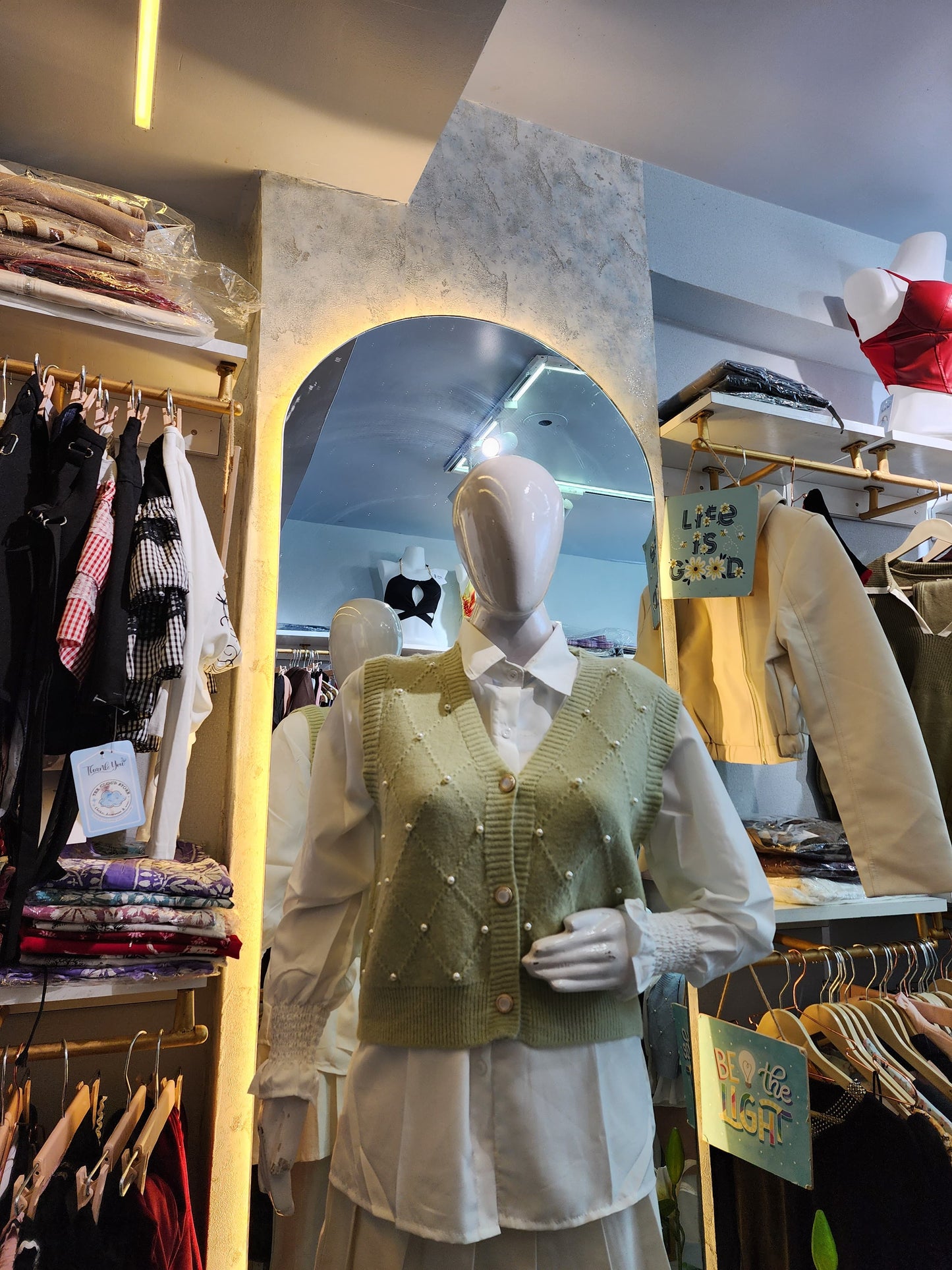 Detachable Pearl Knit Vest & Shirt Set