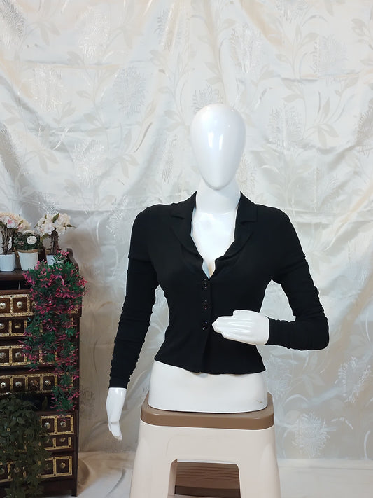 Women Black Striped Full Sleeve Top