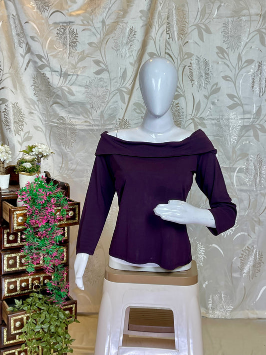 Purple Off-Shoulder Long Sleeve Top