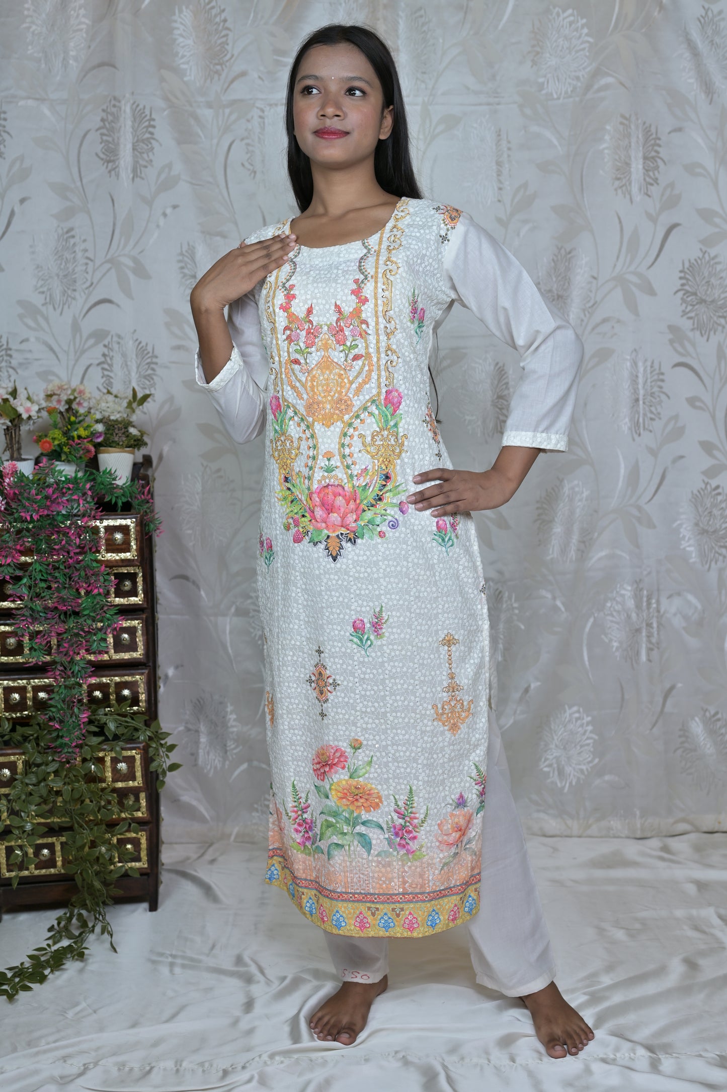 Floral Bloom White Kurta Set