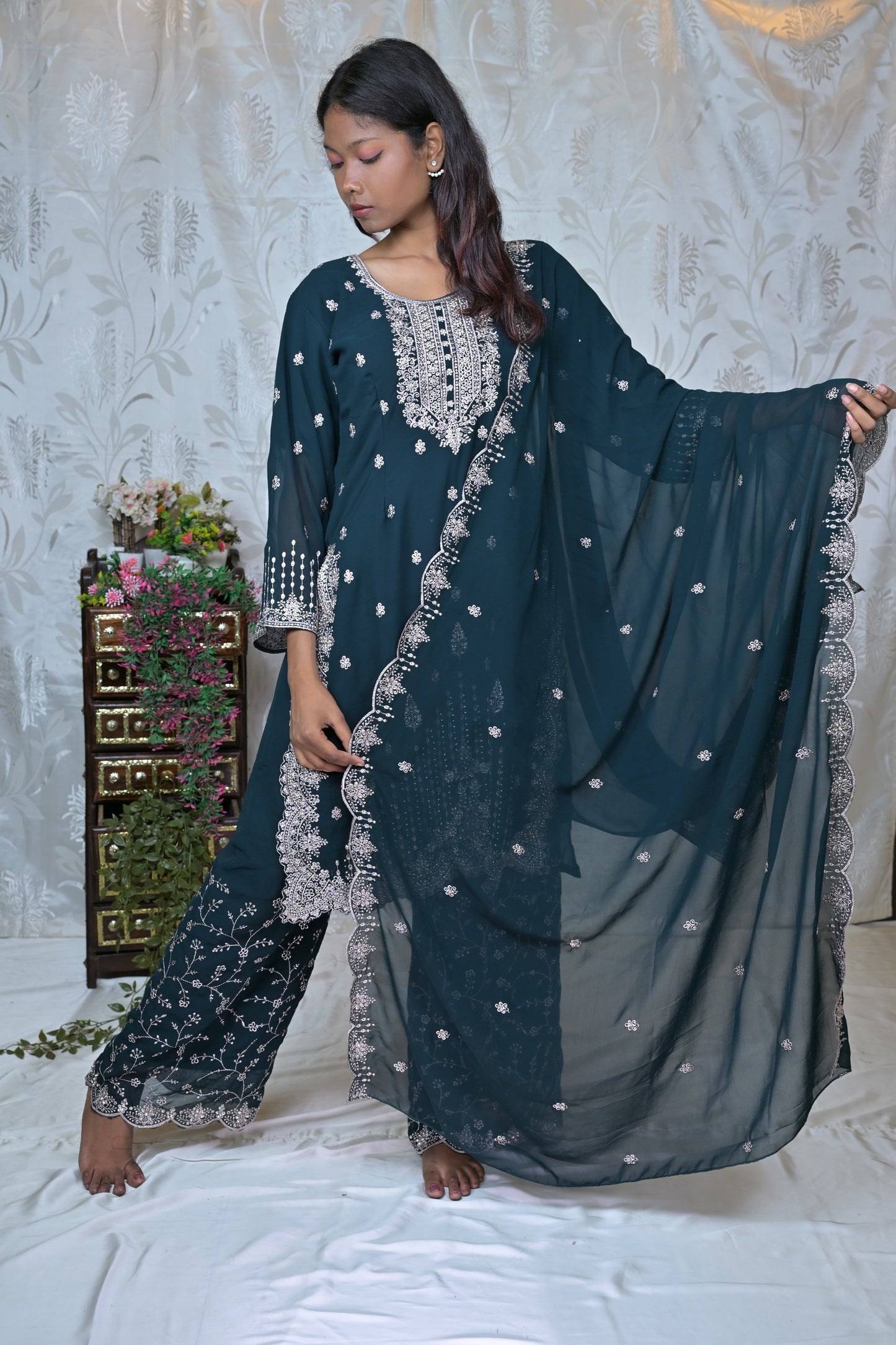 Traditional Kurta with Palazzo and Dupatta