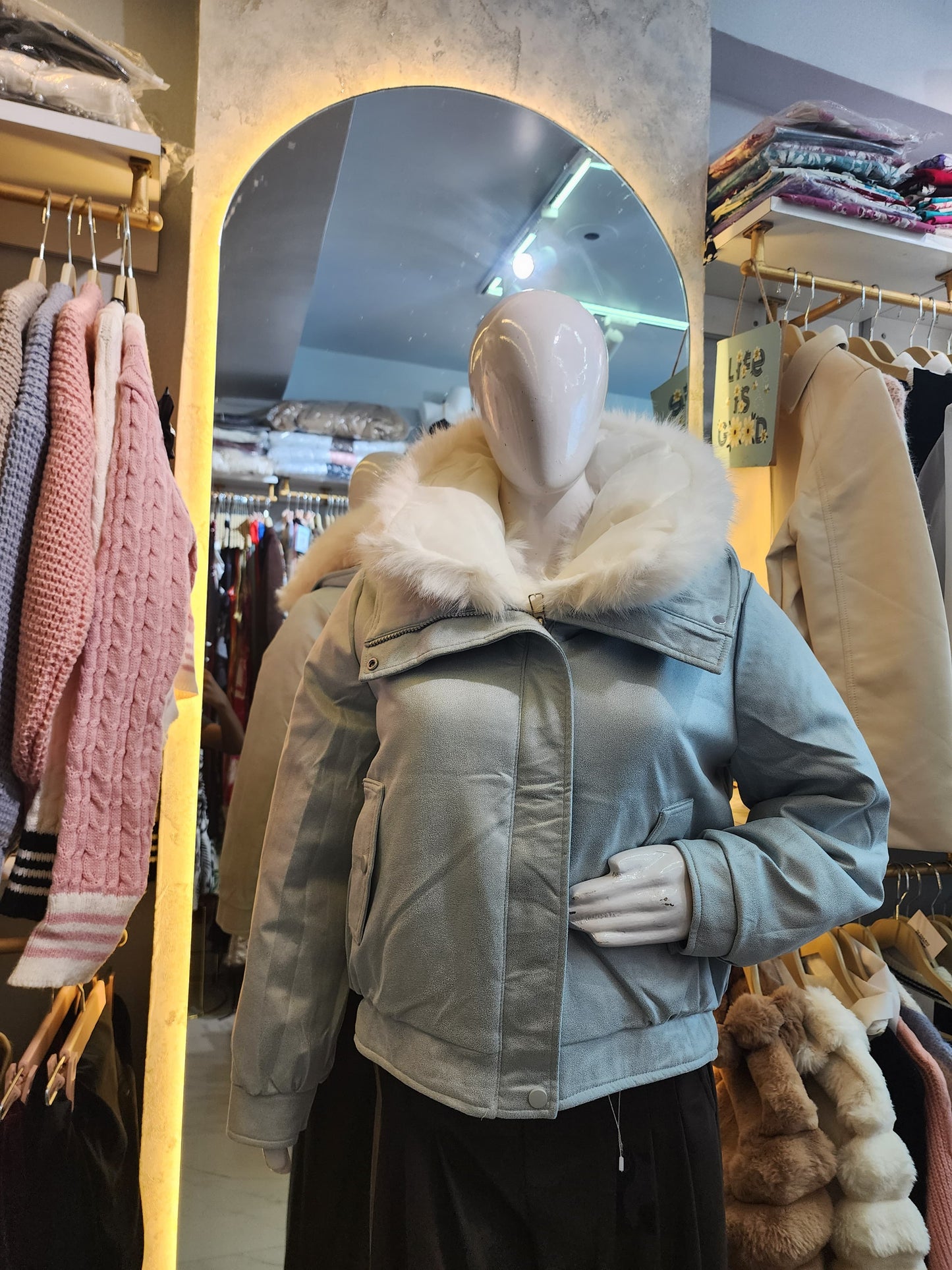 Winter Aurora" Reversible Shimmer Bomber Jacket