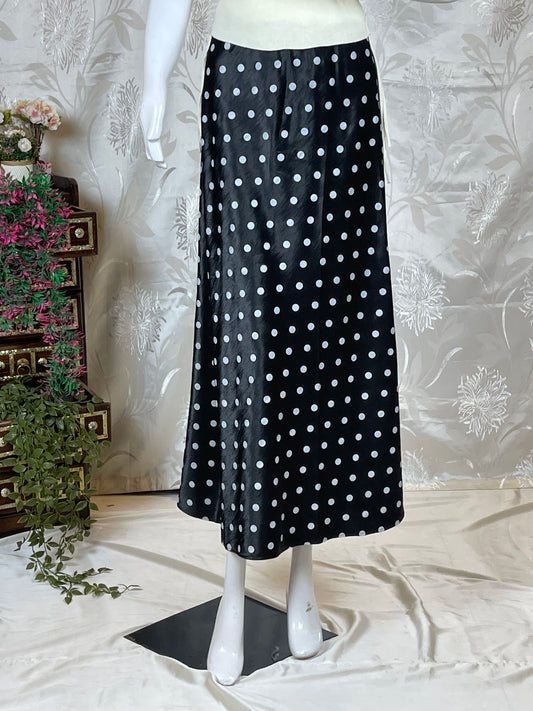 Women Black & White Polka Dot Printed Satin Skirt