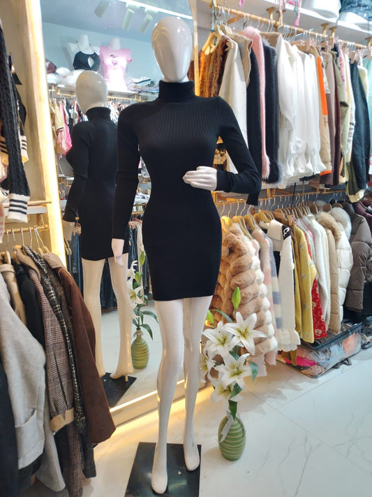 Sculpted Noir" Ribbed Mini Dress