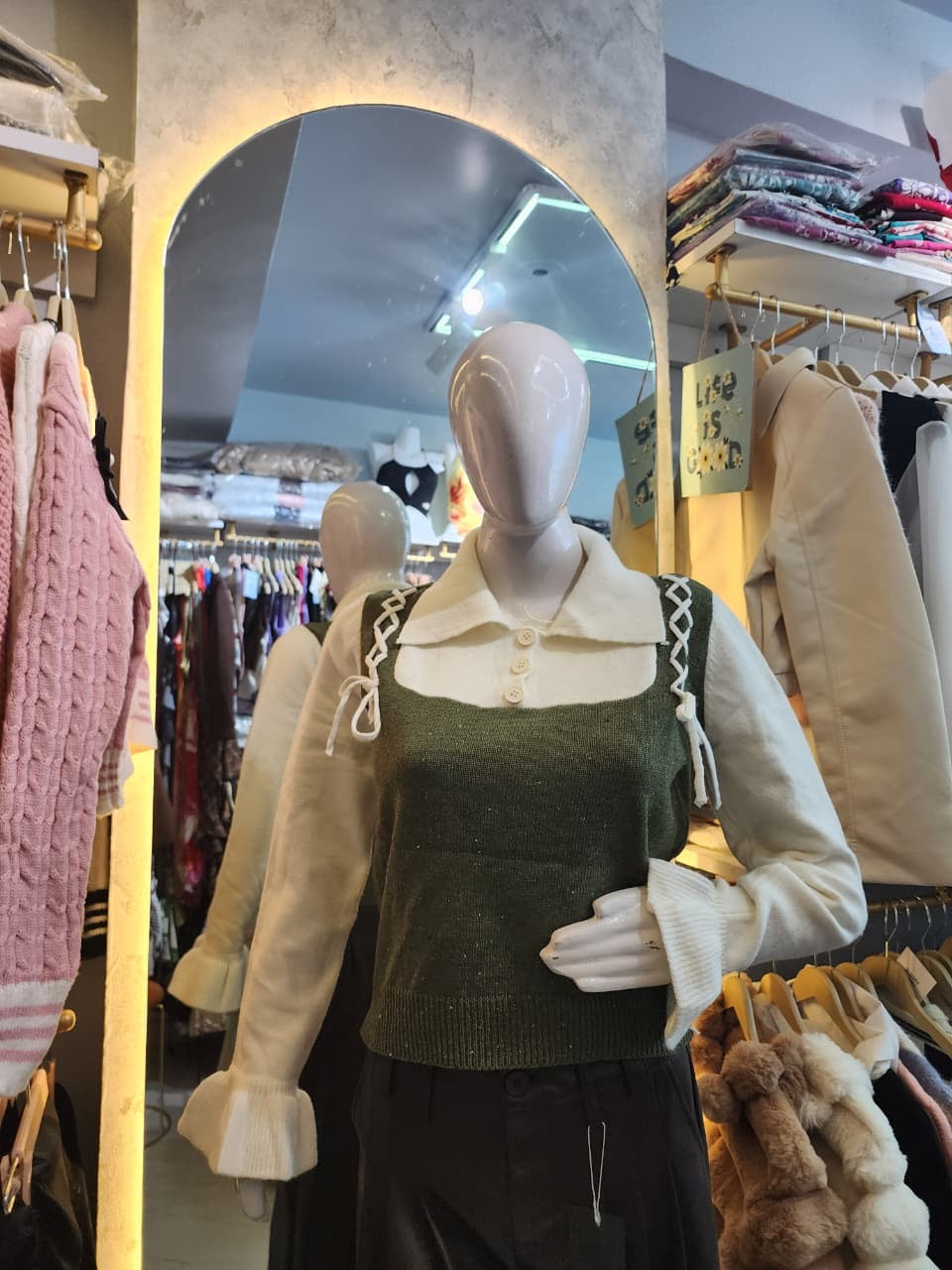 Campus Layer" Knit Tank & Bell-Sleeve Polo Set