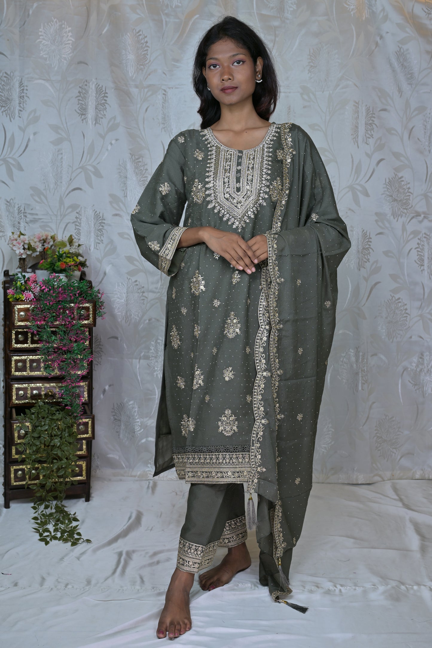 Embroidered Straight Suit Set with Dupatta