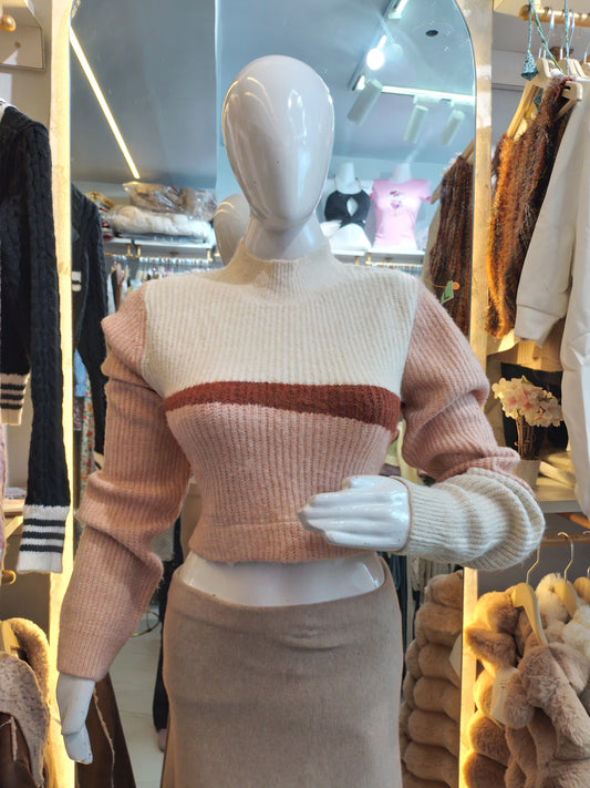 Winter Horizon" Colour-Block Mock Neck Sweater