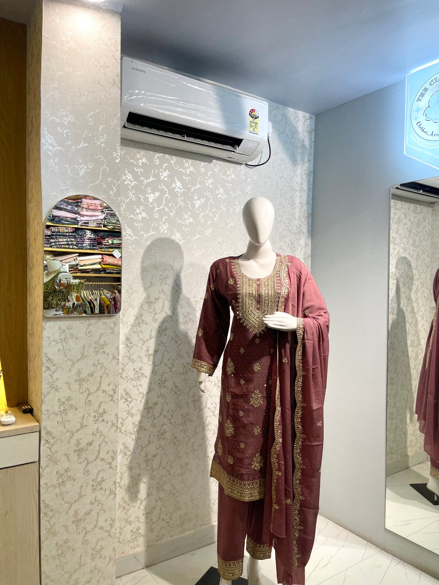 Silk Straight Kurta Set with Intricate Zari & Stone Embroidered Neckline