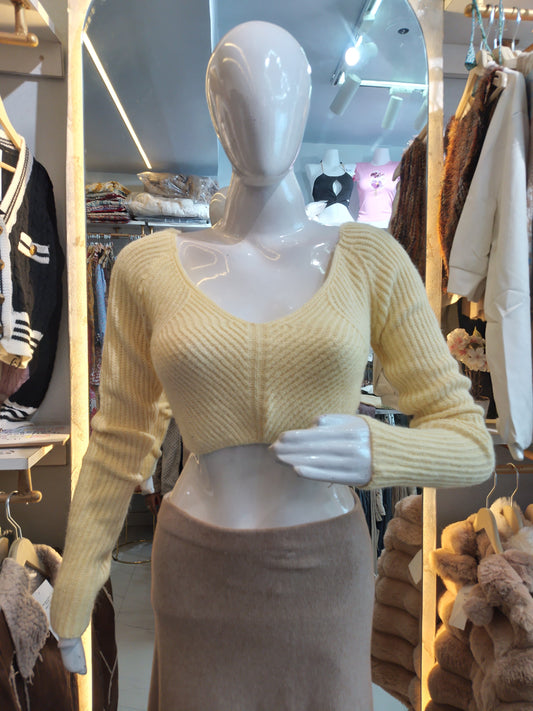 Winter Sun" V-Neck Cropped Knit Sweater