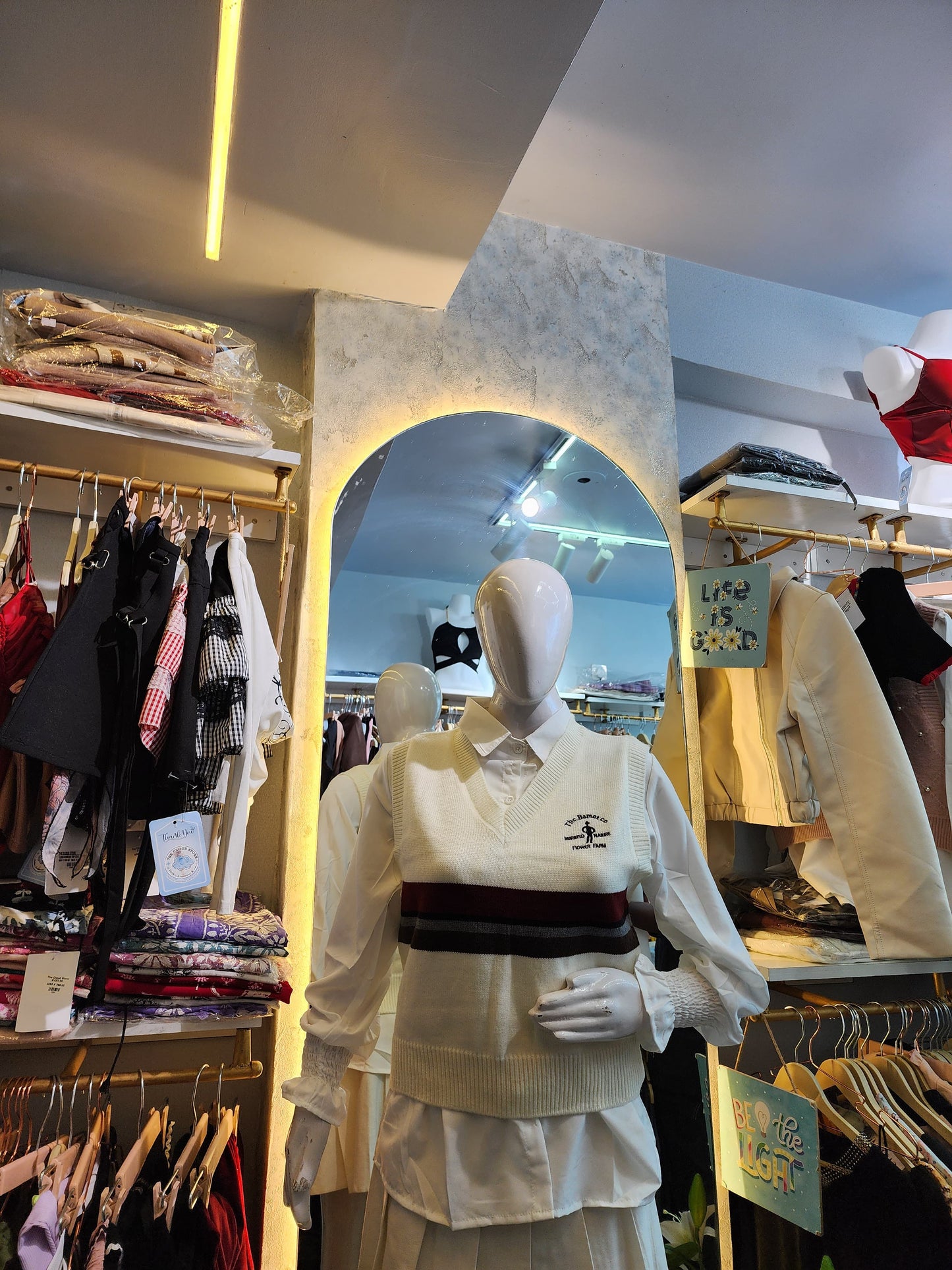 White Shirt with White & Maroon Striped Vest