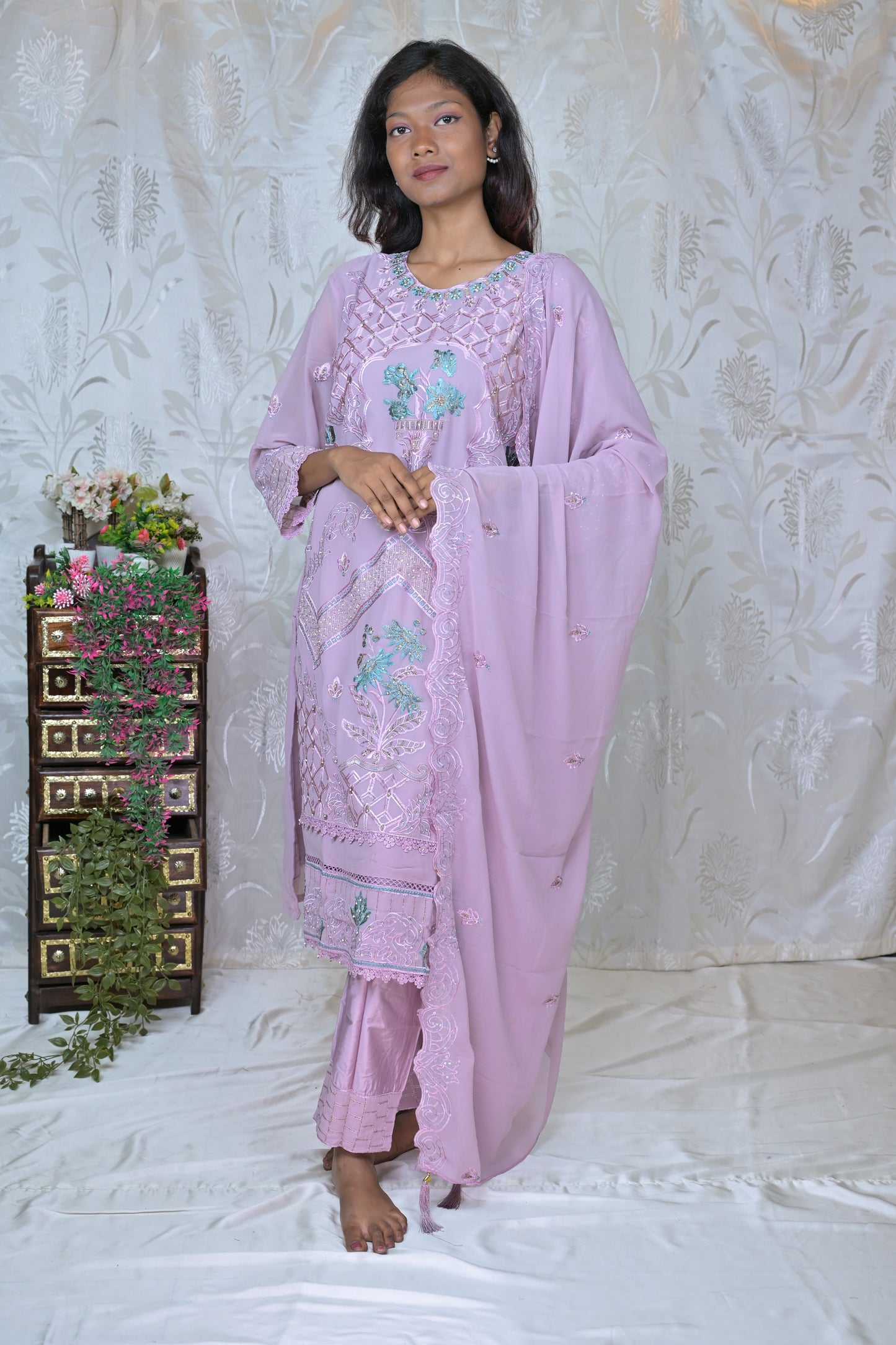 Soft Hue Embroidered Three-Piece Set