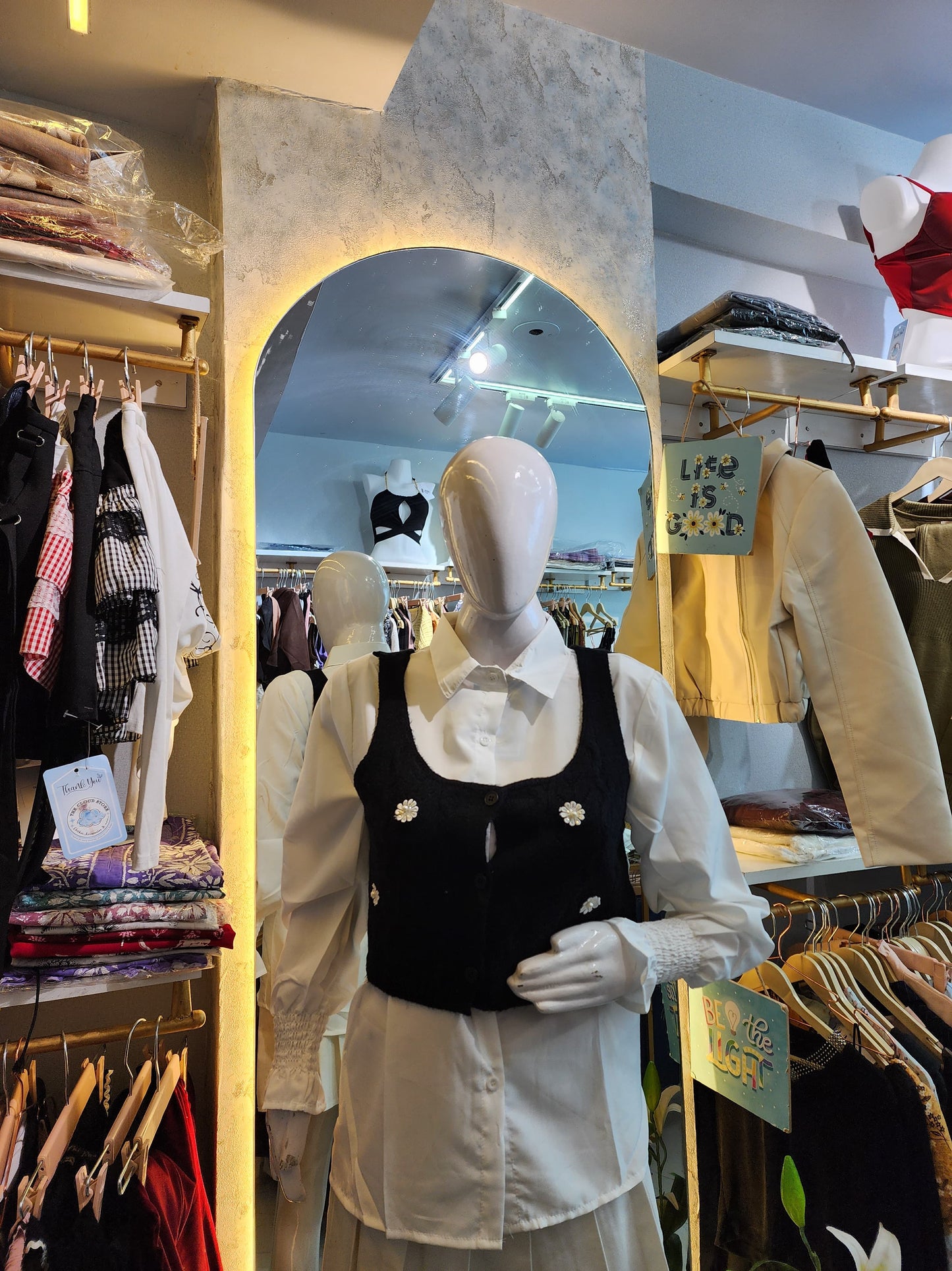 Daisy Bloom" Layered Knit Vest & Shirt Ensemble