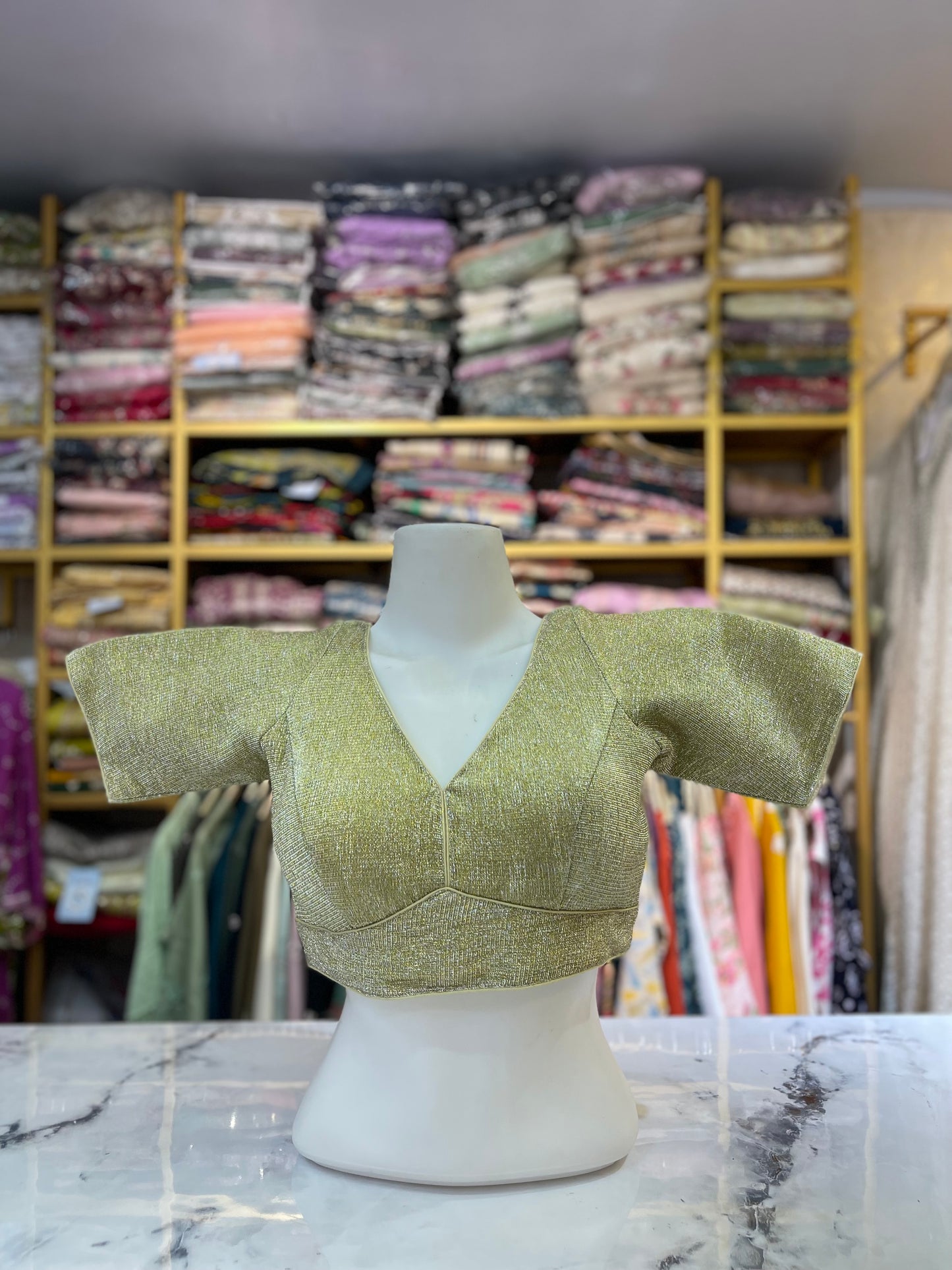 Shimmer V-Neck Crop Blouse