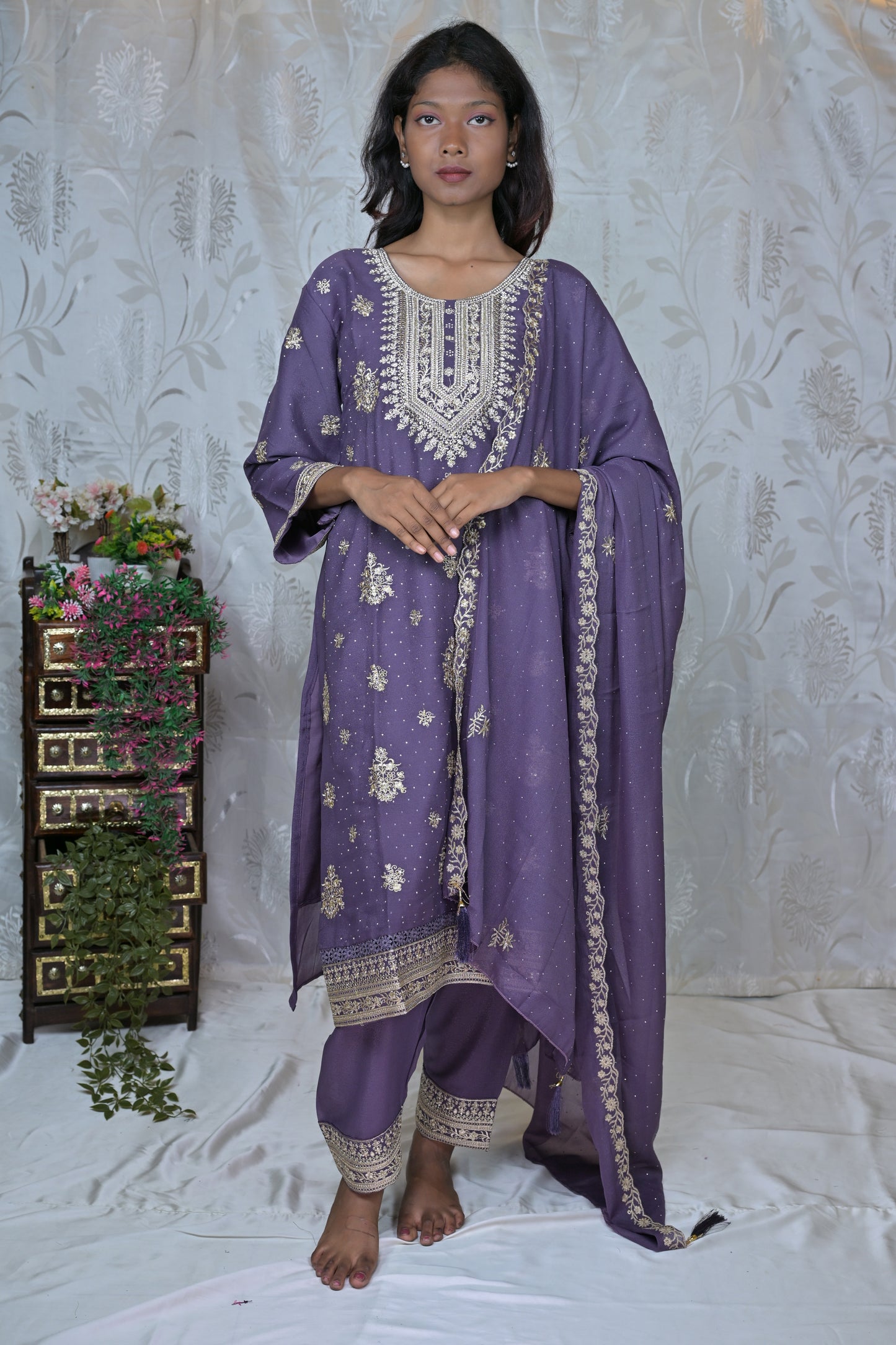 Embroidered Straight Suit Set with Dupatta