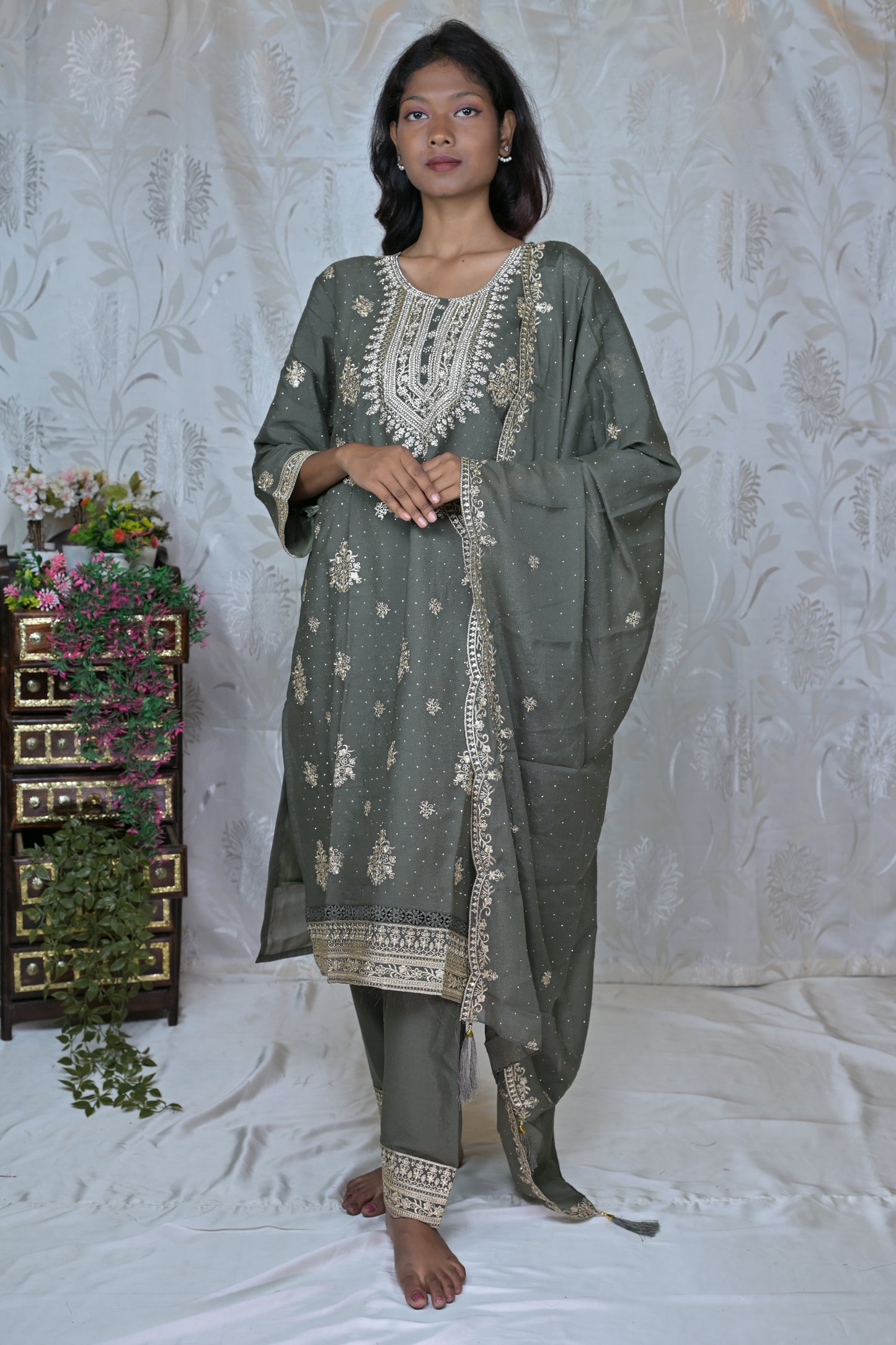 Embroidered Straight Suit Set with Dupatta