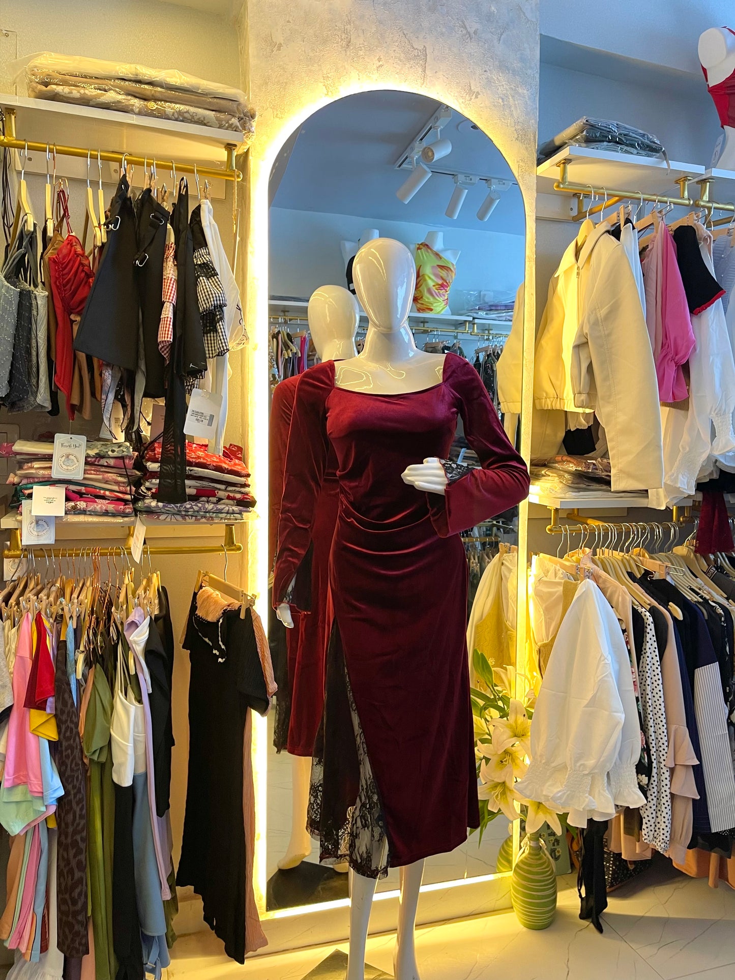 Midnight Rouge" Ruched Velvet Slit Midi Dress