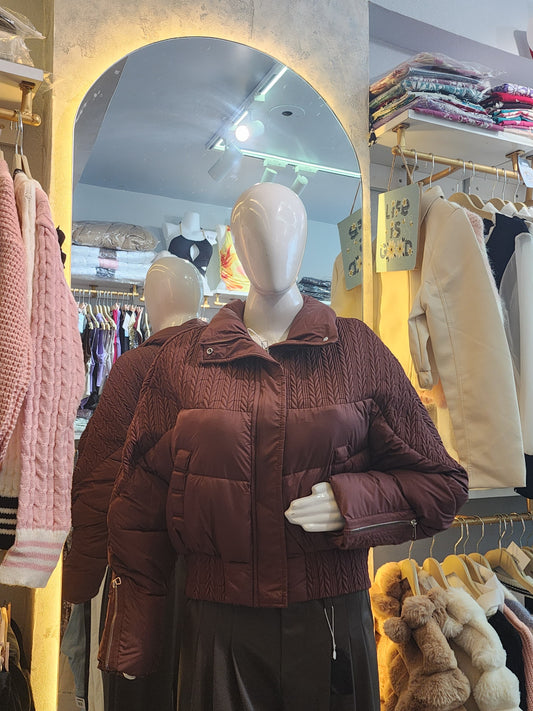 Coquette Chic" Ribbed Faux Fur Trim Zip-Up jacket