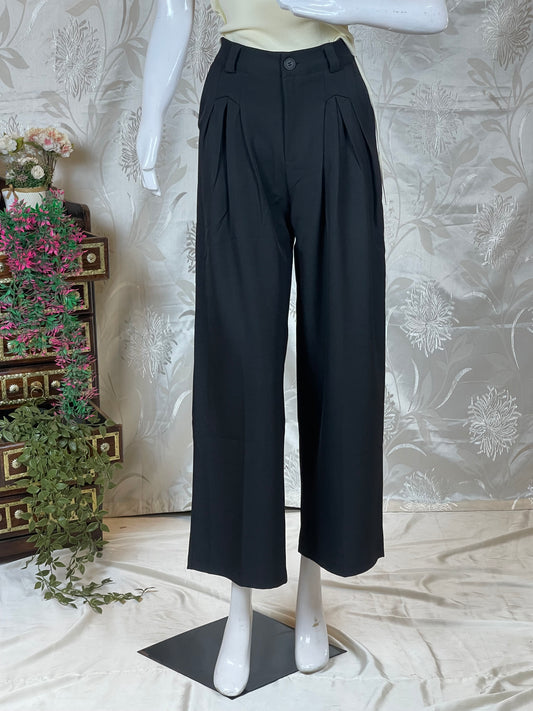 Women Black Solid High-Rise Flared Palazzos