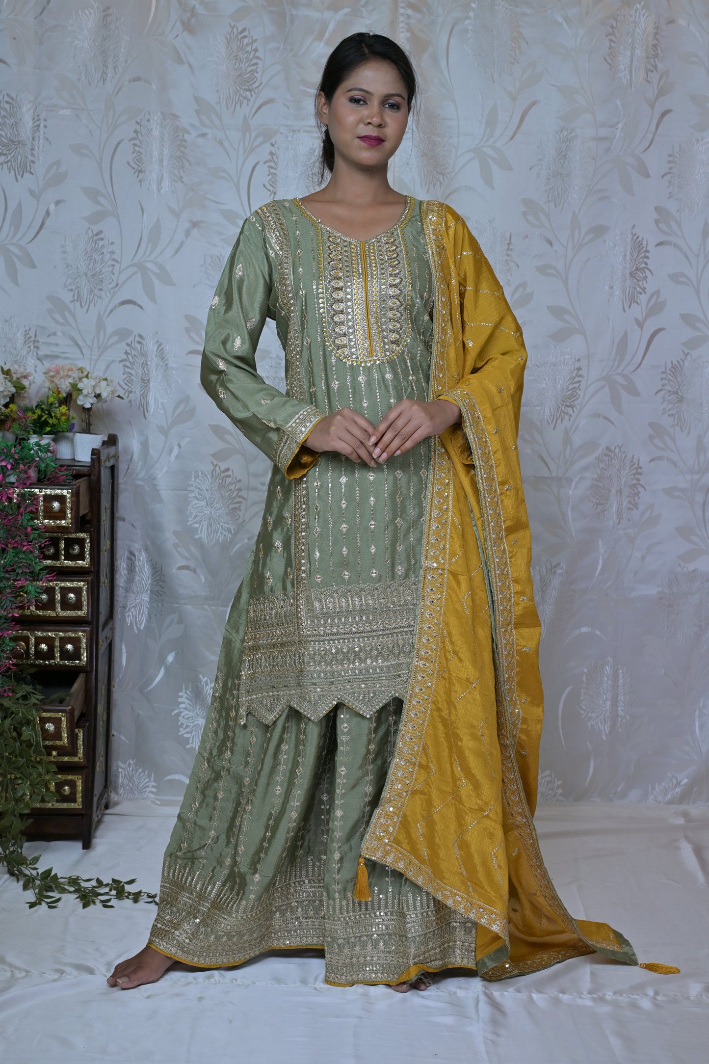 Festive Junoon Palazzo Suit with Embroidered Kurta and Dupatta