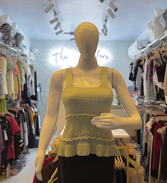 Chevron Knitted Crochet Crop Top with Scalloped Edges