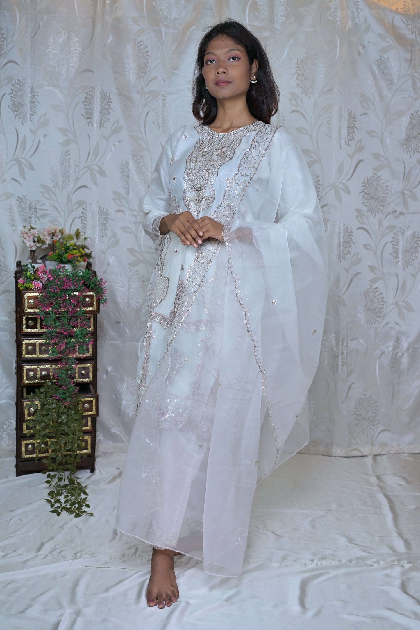 Sheer Elegance Embroidered Organza Suit